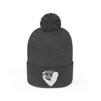 Hustle & Grow Pom Pom Beanie (Graphite Heather/White)