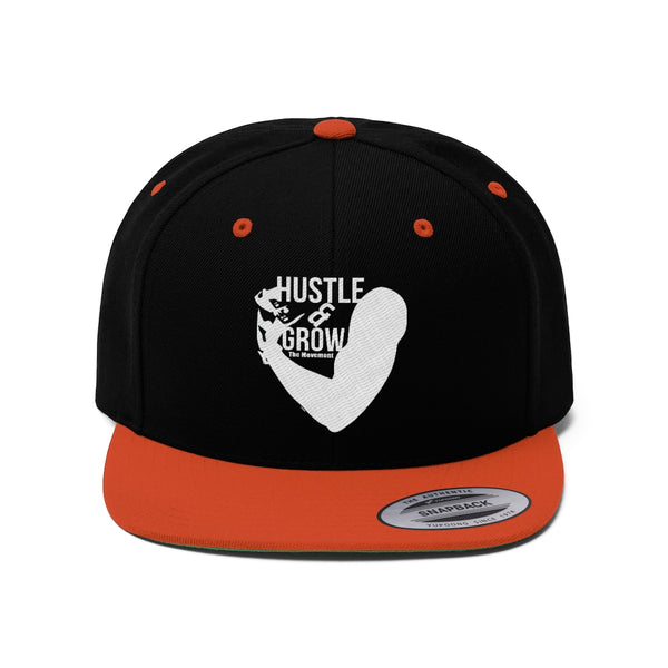 Hustle & Grow Flat Bill Hat (Black/Orange/White)