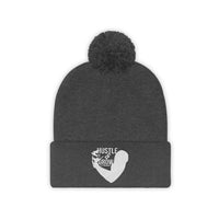 Hustle & Grow Pom Pom Beanie (Graphite Heather/White)