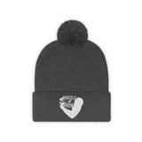 Hustle & Grow Pom Pom Beanie (Graphite Heather/White)