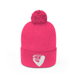 Hustle & Grow Pom Pom Beanie (Neon Pink/White)