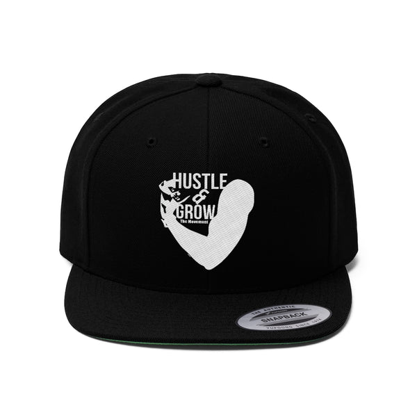 Hustle & Grow Flat Bill Hat (Black/White)