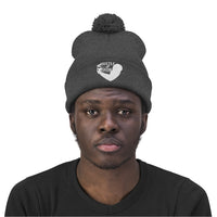 Hustle & Grow Pom Pom Beanie (Graphite Heather/White)